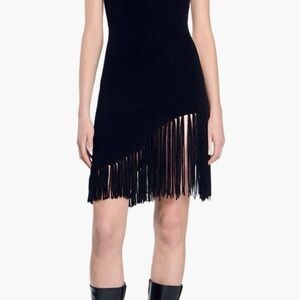 Sandro Black Midi Dress with Fringe Detail